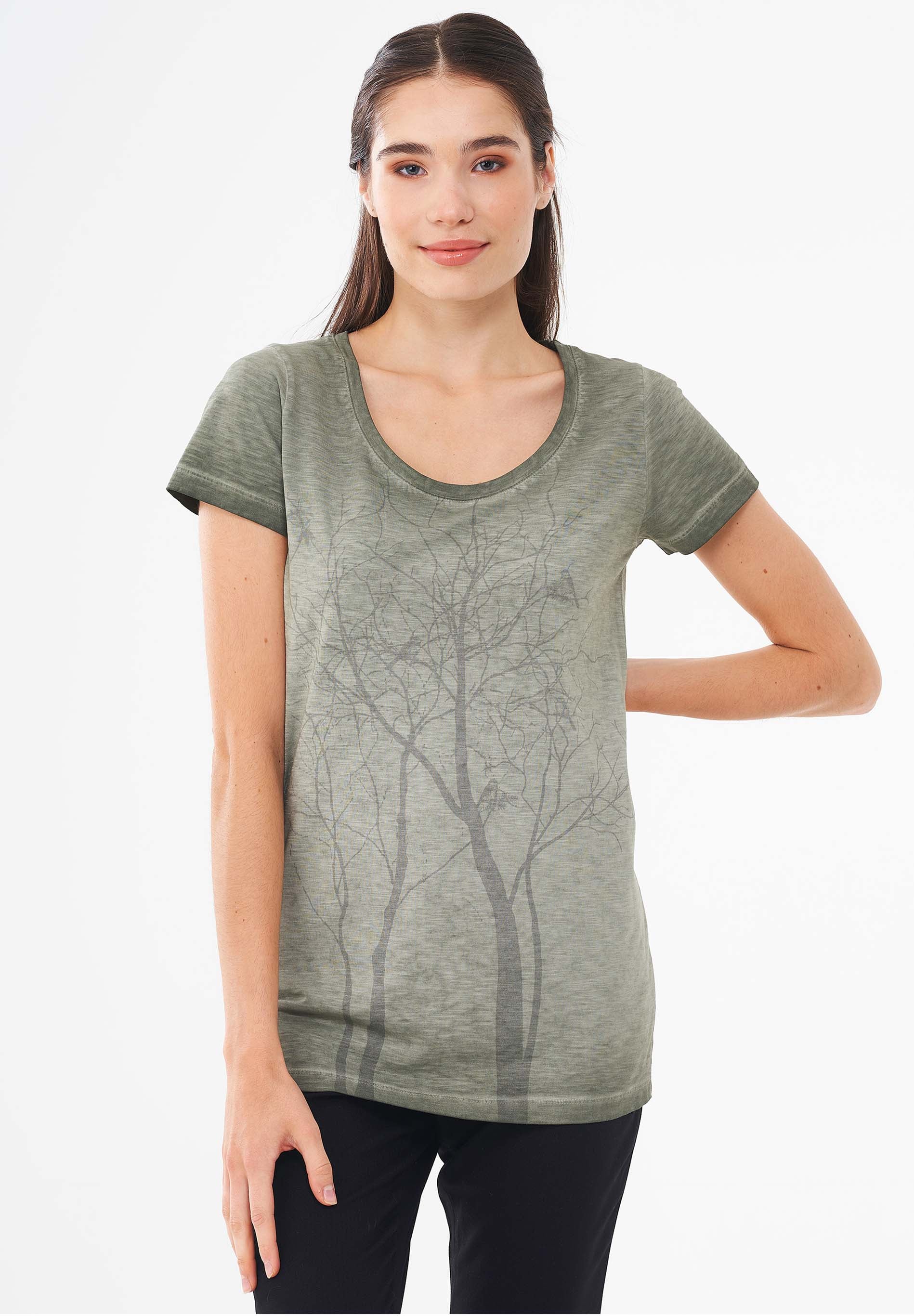 Garment Dyed T-Shirt aus Bio-Baumwolle mit Baum-Print