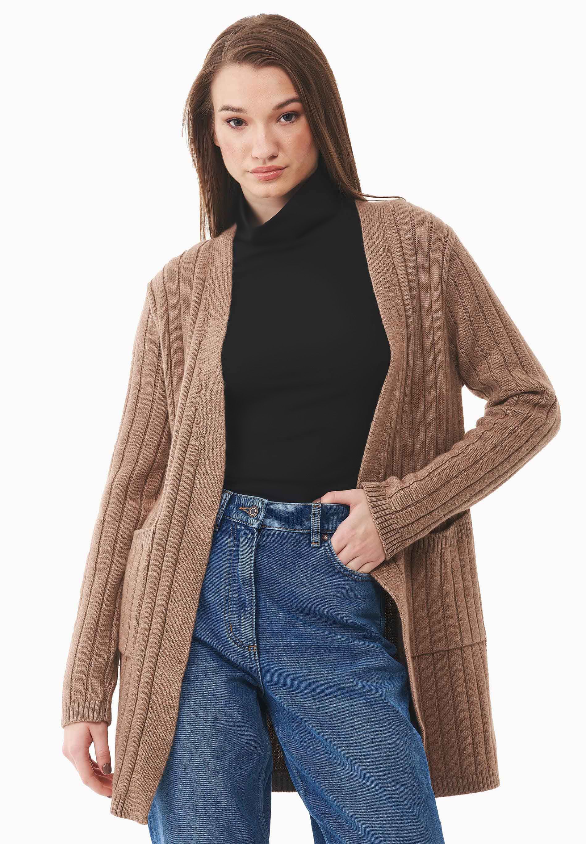 Langer Offener Cardigan aus Bio-Baumwolle Mix