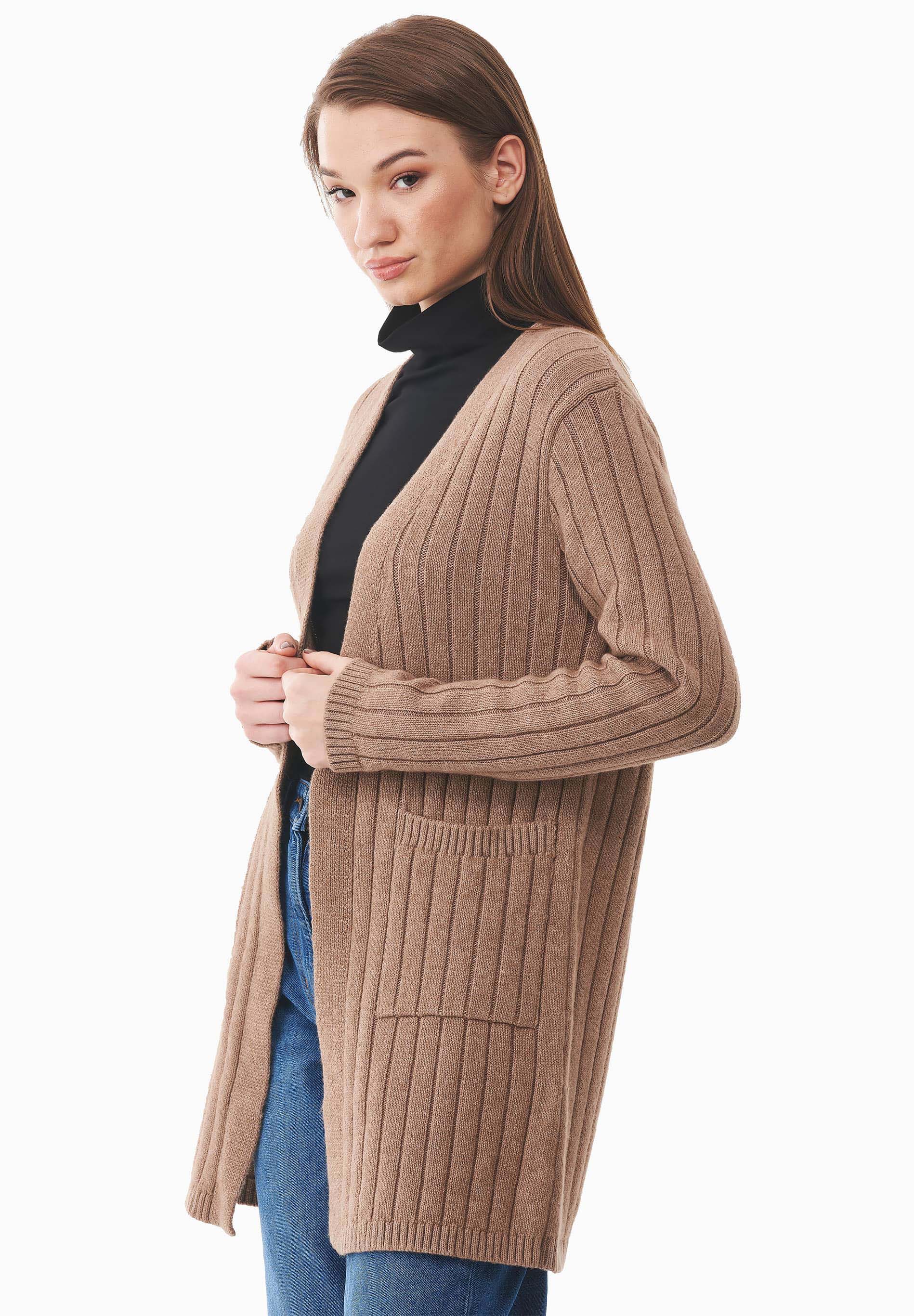 Langer Offener Cardigan aus Bio-Baumwolle Mix