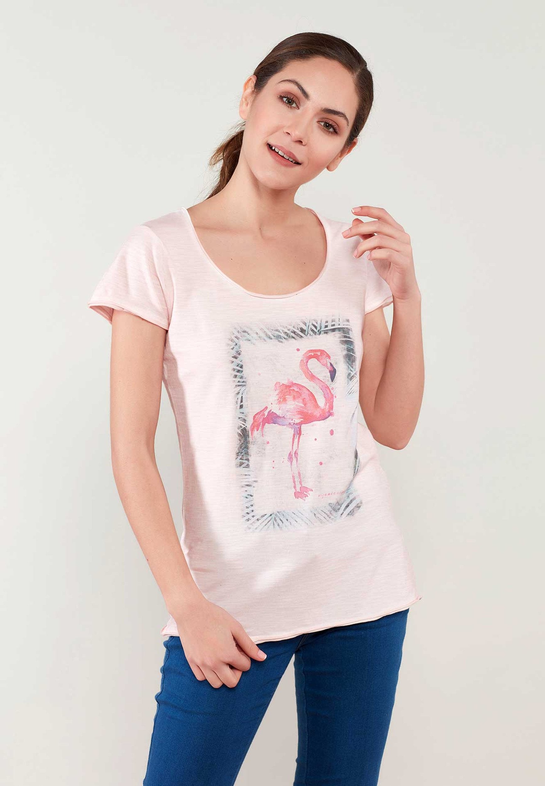 T-Shirt aus Bio-Baumwolle mit Flamingo Motive